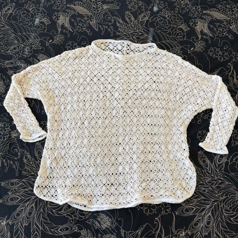 Off-White Open Knit Crochet Style Long Sleeve Sweater Medium/Large